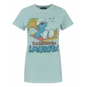 Junk Food Womens/Ladies California SmurfinA' The Smurfs T-Shirt (S) (Pale Blue)