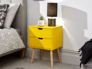 GFW Nyborg 2 Drawer Yellow Bedside Cabinet Flat Packed