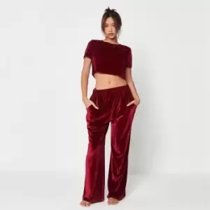 Missguided Velour Crop Top And Bottoms Pyjama Set - Red