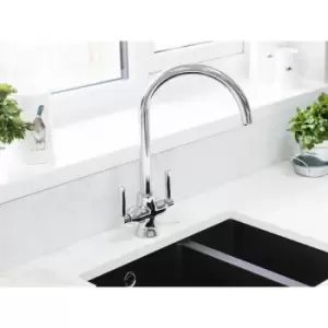Rangemaster Cruciform Kitchen Sink Tap Chrome Swivel Spout Mixer Hot Dual Lever - Silver
