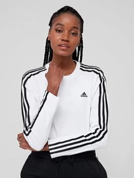 adidas 3 Stripes Long Sleeve Tee - White, Size L, Women