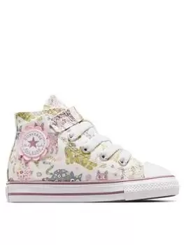 Converse Chuck Taylor All Star Feline Florals 1v Infant Hi Top Trainers, Pink, Size 5 Younger