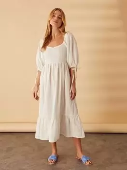 Accessorize Puff Sleeve Textured Midi Dress - White Size M Women