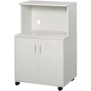Homcom - Kitchen Storage Unit Microwave Cart Trolley w/ Cabinet Wheels Shelf White