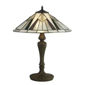 2 Light Tiffany Table Lamp Antique Bronze, Black, White, Multi, E27
