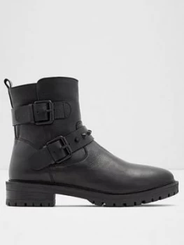 Aldo Abiladda Biker Ankle Boots, Black Leather, Size 7, Women