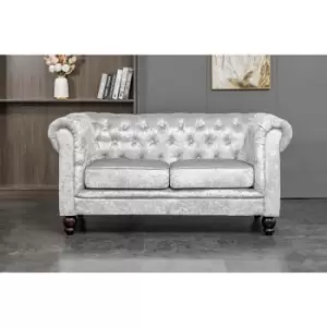 Chesterfield 2 Seater Sofa Velvet Fabric Settee Couch in Silver - Silver