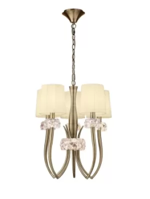 Loewe Slim Ceiling Pendant 5 Light E27, Antique Brass with Cream Shades