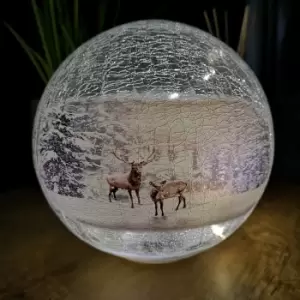 20cm Battery Operated Twinkling Warm White LED Crackle Effect Ball Christmas Decoration with Reindeer