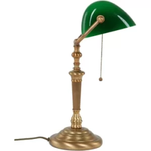 Sienna Ancilla Bankers Table Lamp Bronze Brushed, Glass Green Shiny