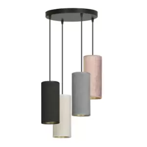 Bente Black Cluster Pendant Ceiling Light with Black, Gray, Pink Fabric Shades, 4x E14