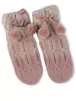Totes Knitted Chunky Slipper Socks - Pink