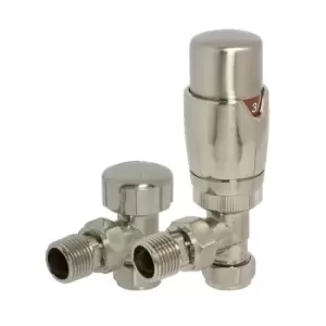 Towelrads Heating Style Round Angled TRV and LS Radiator Valves - Brushed Nikel