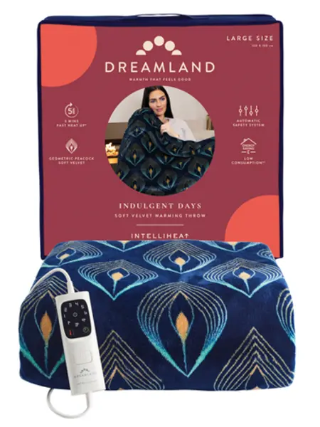 Dreamland Indulgent Days Geometric Peacock Soft Velvet Warming Throw - 160x120cm