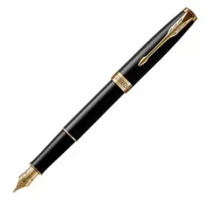 Parker Sonnet Black Lacquer Gold Trim Fountain Pen MEDIUM - Medium Nib