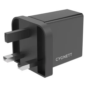 Cygnett CY3107POPLU PowerPlus 18W Total Charger + USB-C to USB-C cable - UK Plug Black