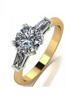 Moissanite 9Ct Gold 6.5Mm Round Brilliant Solitare Ring With Baguette Set Shoulders