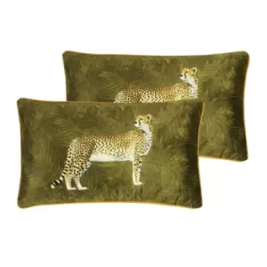 Paoletti Cheetah Forest Twin Pack Polyester Filled Cushions Moss