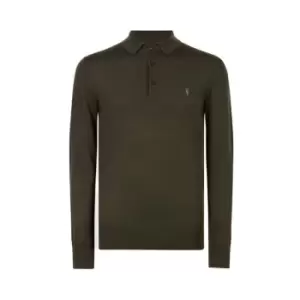 AllSaints AllSaints Merino Long Sleeve Polo Shirt Mens - Green