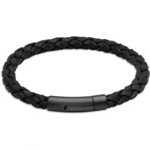 Unique & Co. Black Leather Bracelet with Matte Black Plated Steel Clasp