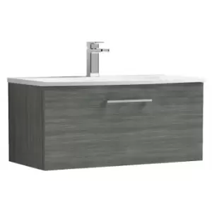 Arno Anthracite 800mm Wall Hung Single Drawer Vanity Unit with 30mm Curved Profile Basin - ARN525G - Anthracite - Nuie
