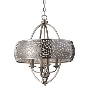 4 Light Multi Arm Ceiling Chandelier Pendant Light Brushed Steel with Silver Fabric, E14