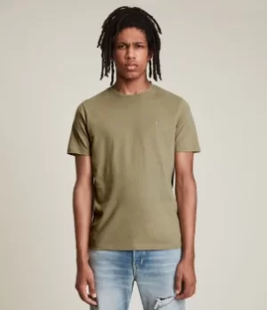 AllSaints Mens Brace Crew T-Shirt, Dusty Olive Green, Size: S