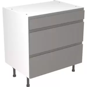 Kitchen Kit Flatpack J-Pull Kitchen Cabinet Base 3 Drawer Unit Super Gloss 800mm in Dust Grey MFC