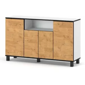 Best4D Cabinet Storage Dresser 140x80x35cm with Oak Lancelot Front - Body Colour White Mat