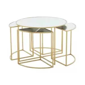 Jolie Five Peice Nesting Tables Set With Mirrored Top And Gold Frames