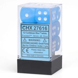 Chessex 16mm d6 Dice Block: Frosted Caribbean Blue/White