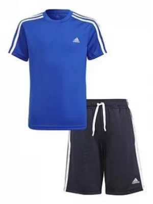 adidas Junior Boys 3s Tshirt Set, Blue/White, Size 3-4 Years