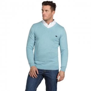 Raging Bull Sea Blue V-Neck Cotton and Cashmere Sweater - M