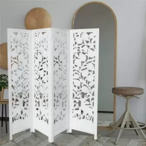 Topfurnishing - 4 Panel Hand Carved Indian Stag Deer Screen Wooden Screen Room Divider 176x46cm per panel, wide open 184cm [White] - White