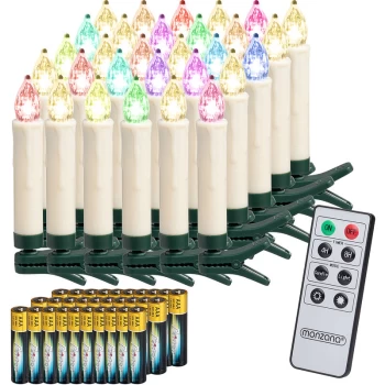 Christmas Tree LED Candles Lights Clip On Fairy String Warm White Decor Battery Flameless Realistic Electronic 30 Pieces / Multicoloured + Batteries