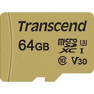 Transcend Premium 500S microSDXC card 64GB Class 10, UHS-I, UHS-Class 3, v30 Video Speed Class incl. SD adapter