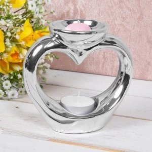 Silver Ceramic Heart Shaped Wax Oil Warmer By Lesser & Pavey