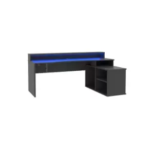 Matte Black Corner Gaming Desk with LEDs, black