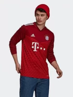 adidas Fc Bayern 21/22 Long Sleeve Home Jersey, Red, Size 2XL, Men