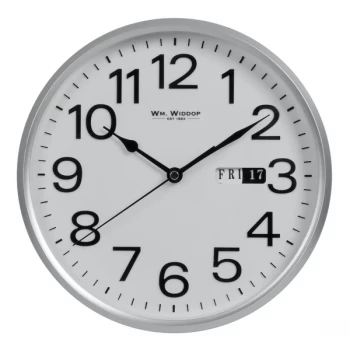William Widdop Day/Date Wall Clock - Silver