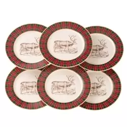 Tartan Reindeer Tea/Dessert Plates Set of 6