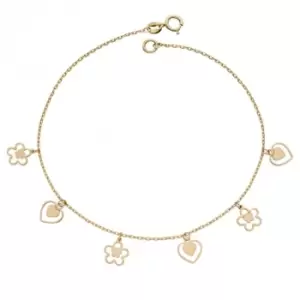 9ct Yellow Gold Heart and Flower Charm Bracelet GB508