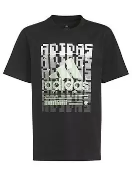 adidas Kids Boys Gaming Graphics Short Sleeve T-Shirt - Black, Size 5-6 Years