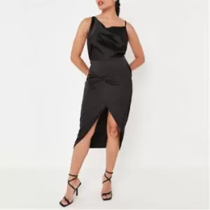 Missguided Asym Strap Drape Satin Midi Dress - Black