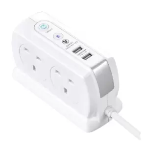 Masterplug 4 Socket 2m Switched Compact Surge Extension Lead + USB (2 port 3.1A) - Gloss White