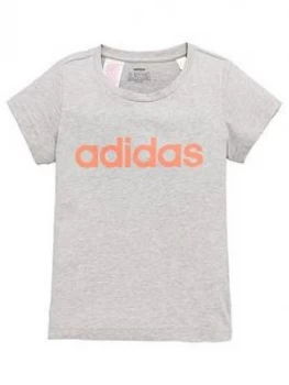 adidas Youth Girls Essentials Linear T-Shirt - Grey, Size 9-10 Years, Women