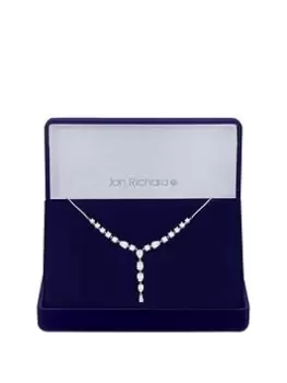 Jon Richard Rhodium Plated Cubic Zirconia Pear Y Necklace - Gift Boxed, Silver, Women