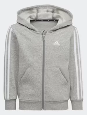 Boys, adidas Essentials 3-stripes Zip Hooded Jacket, Black/White, Size 6-7 Years