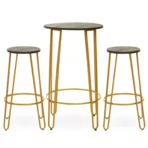 Interiors By Ph 3 Piece Elm Wood Gold Finish Bar Table Stool Set
