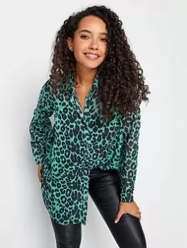 M&Co Animal Long Line Shirt, Green, Size 10, Women